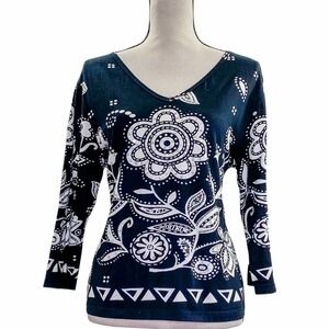 TAKE Two Black & White Floral 3/4 Sleeve Blouse